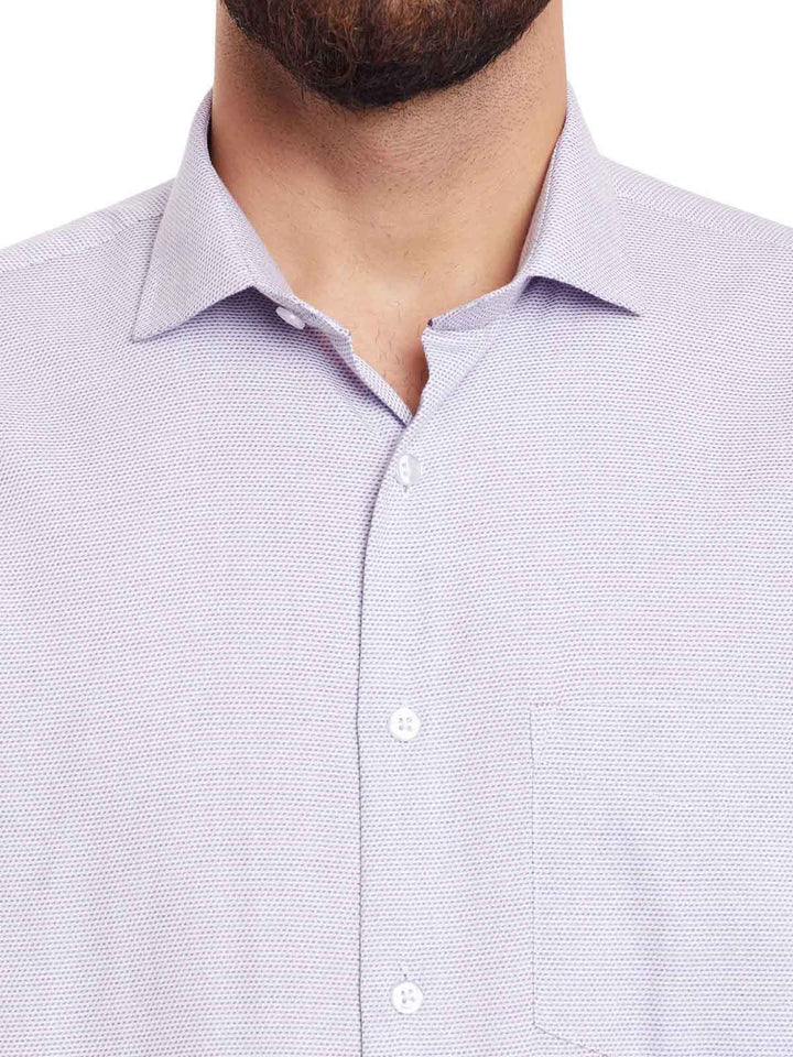 Men White and Purple Solid Pure Cotton Slim Fit Formal Shirt