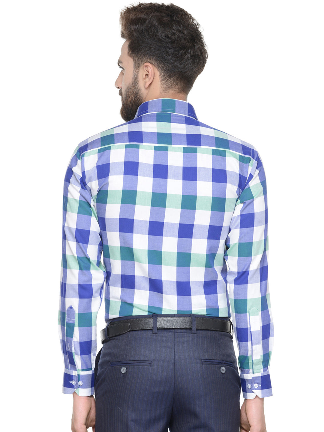 Men White and Blue Checks Pure Cotton Slim Fit Formal Shirt