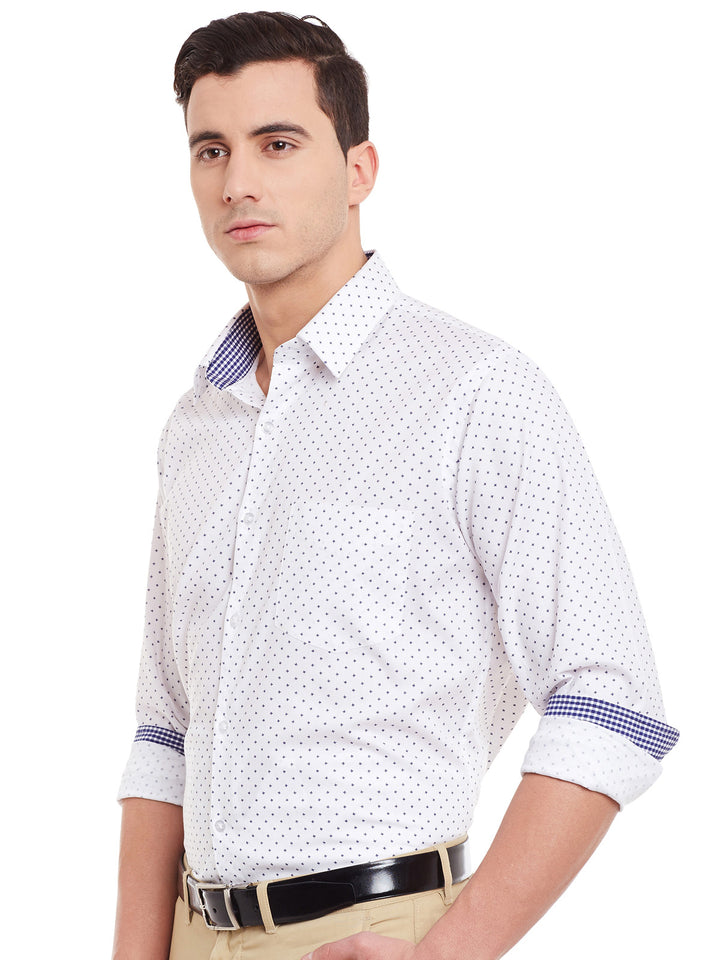 Men White Print Pure Cotton Slim Fit Formal Shirt
