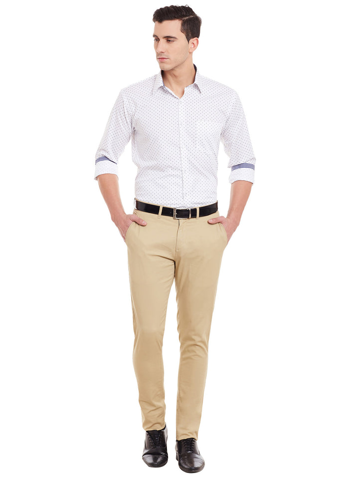 Men White Print Pure Cotton Slim Fit Formal Shirt