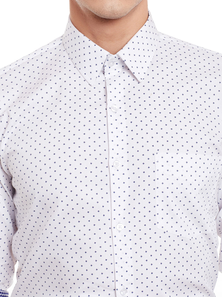 Men White Print Pure Cotton Slim Fit Formal Shirt