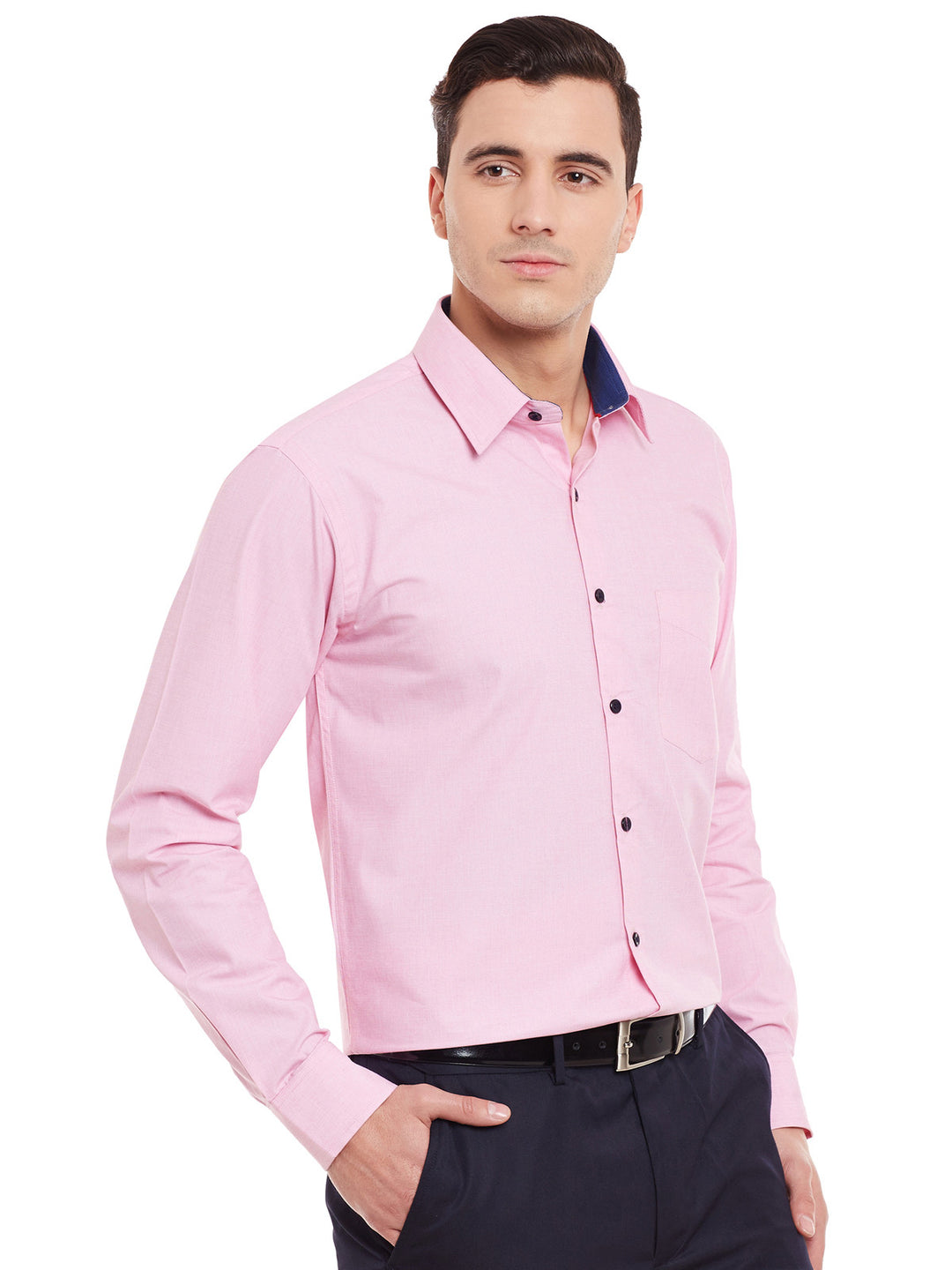 Men Pink Chambray Pure Cotton Slim Fit Formal Shirt
