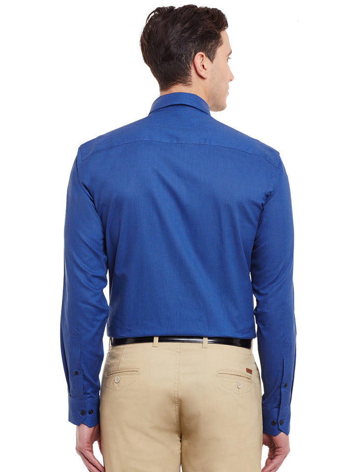 Men Royal Blue Self Design Pure Cotton Slim Fit Formal Shirt