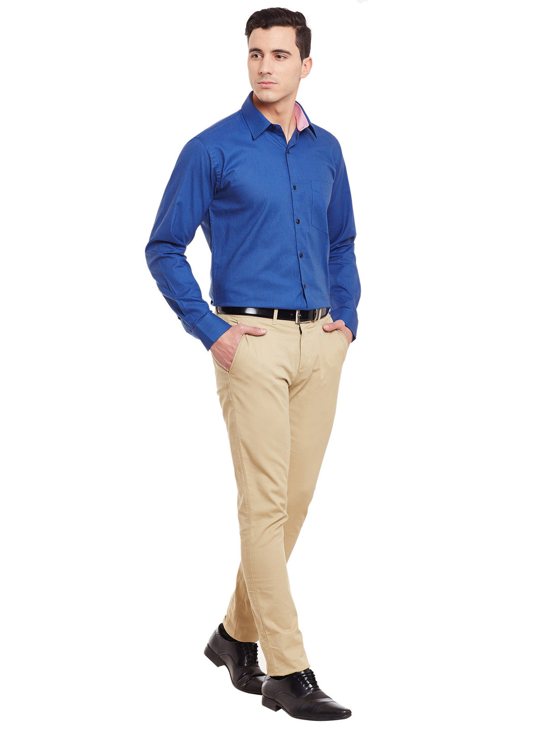 Men Royal Blue Self Design Pure Cotton Slim Fit Formal Shirt