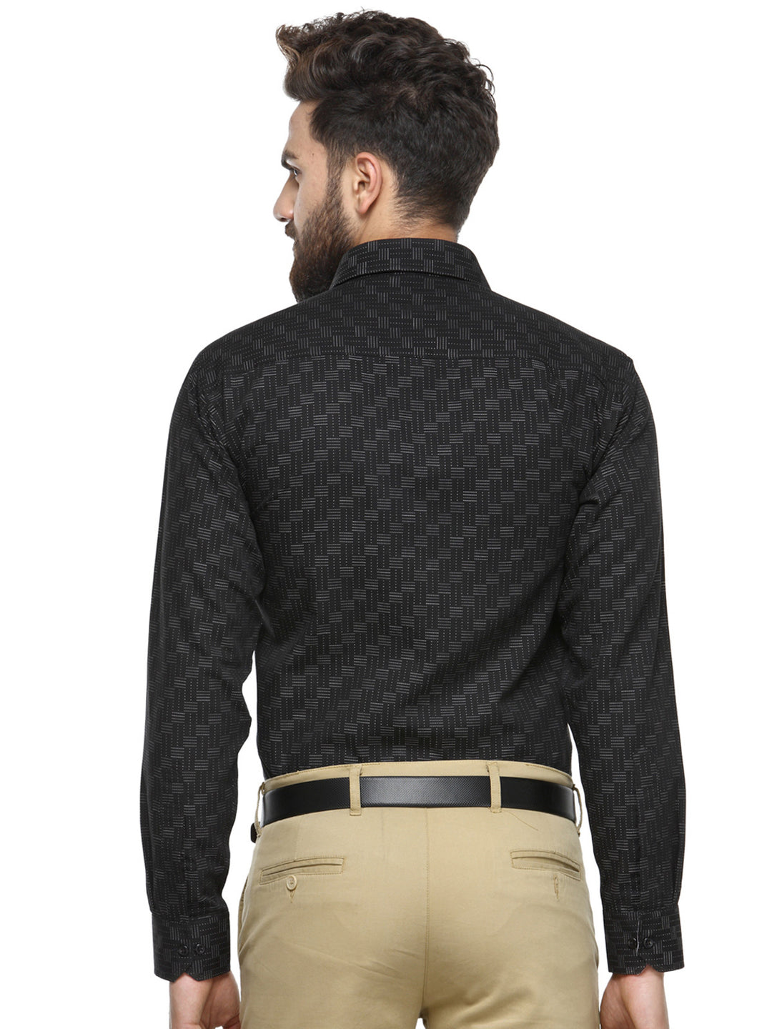 Men Black Jacquard Pure Cotton Slim Fit Formal Shirt