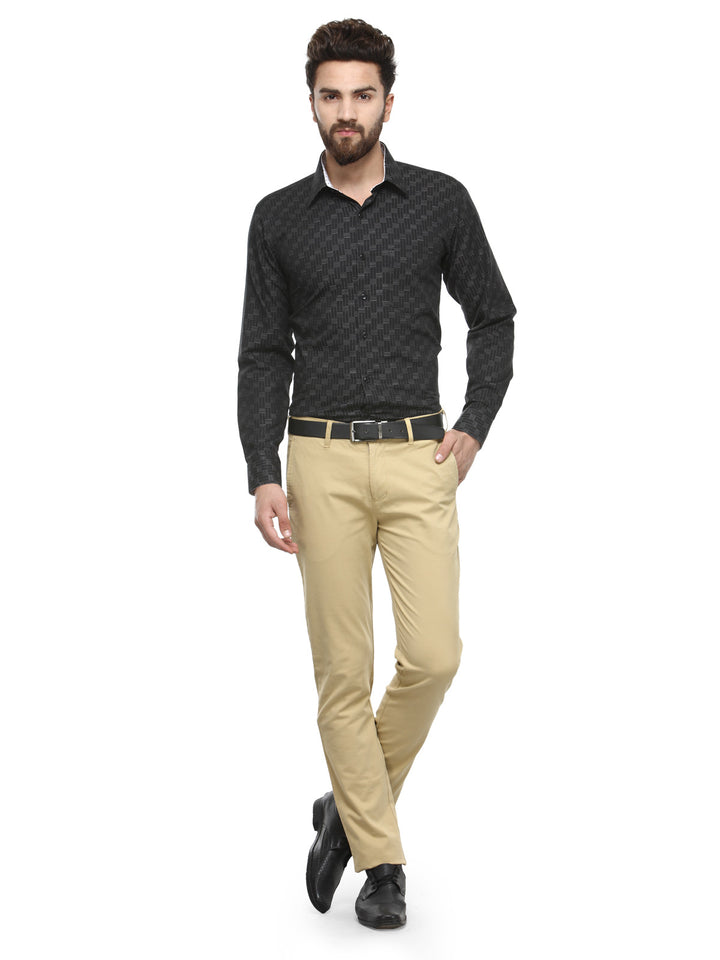 Men Black Jacquard Pure Cotton Slim Fit Formal Shirt