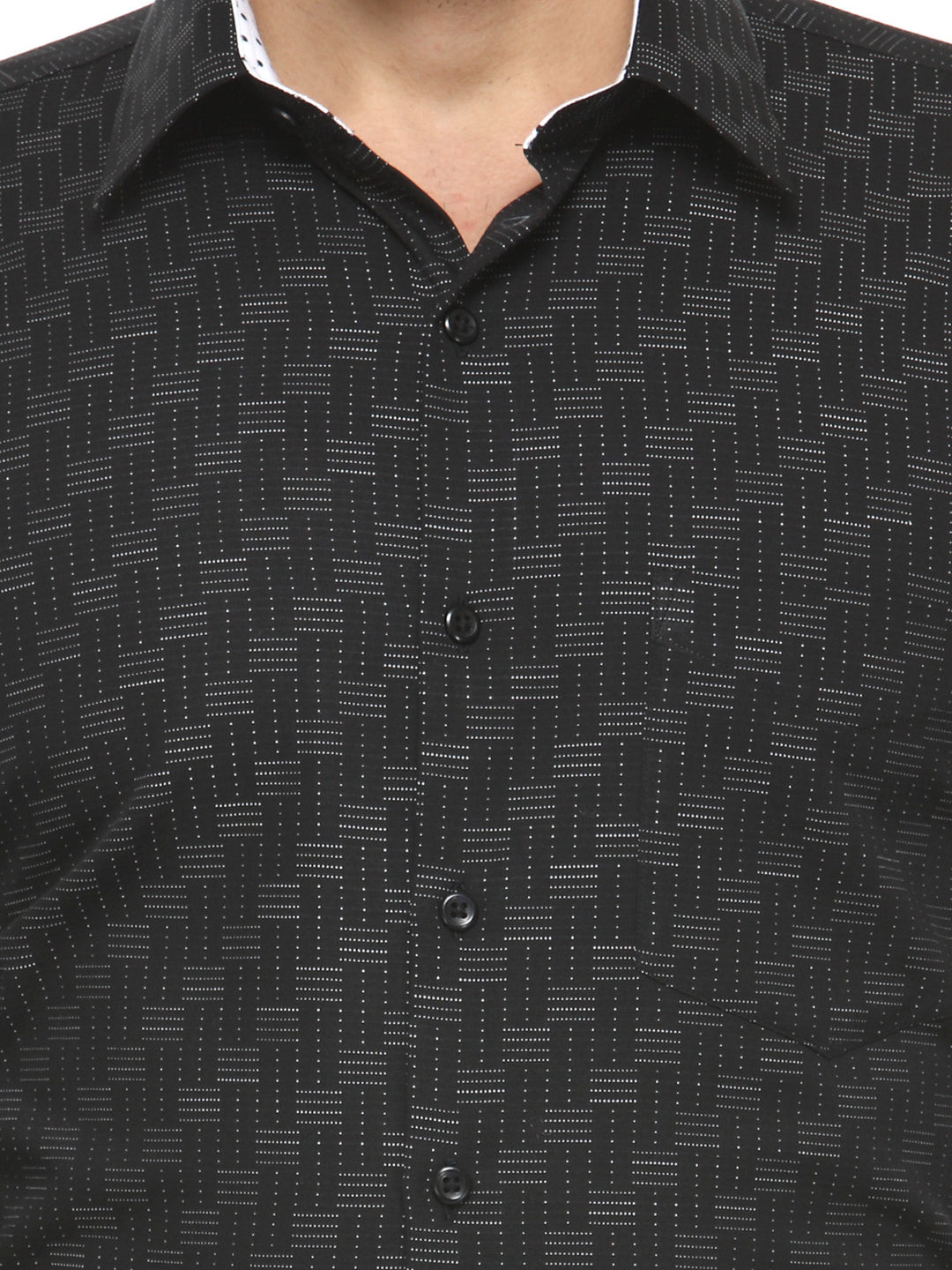 Men Black Jacquard Pure Cotton Slim Fit Formal Shirt