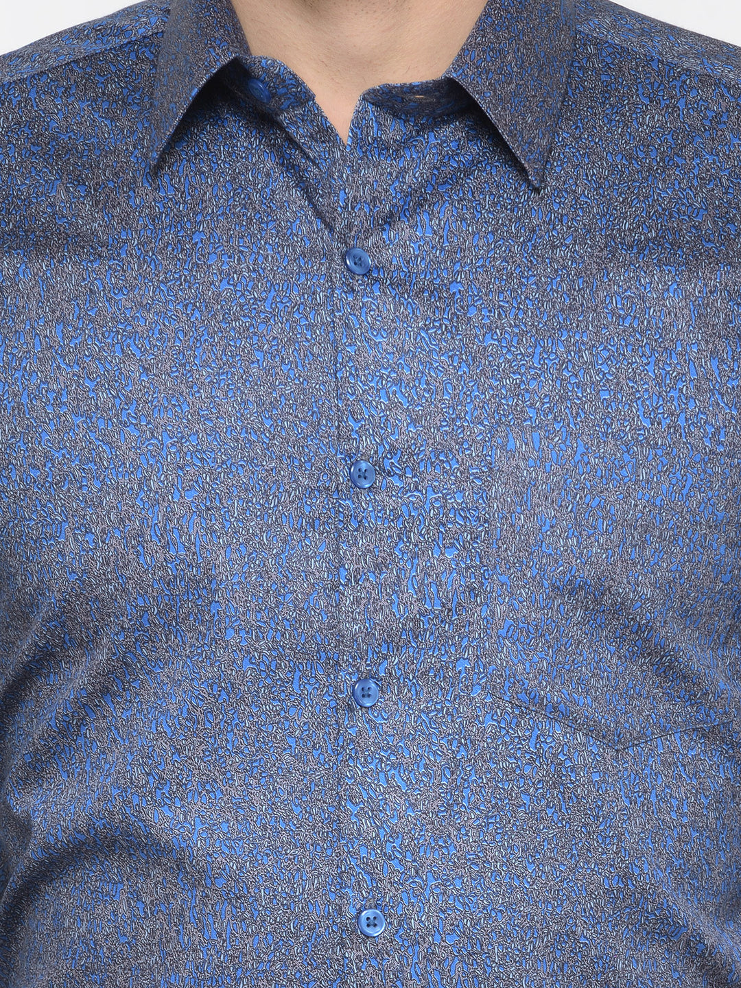 Men Blue Printed Pure Cotton Slim Fit Formal Shirt