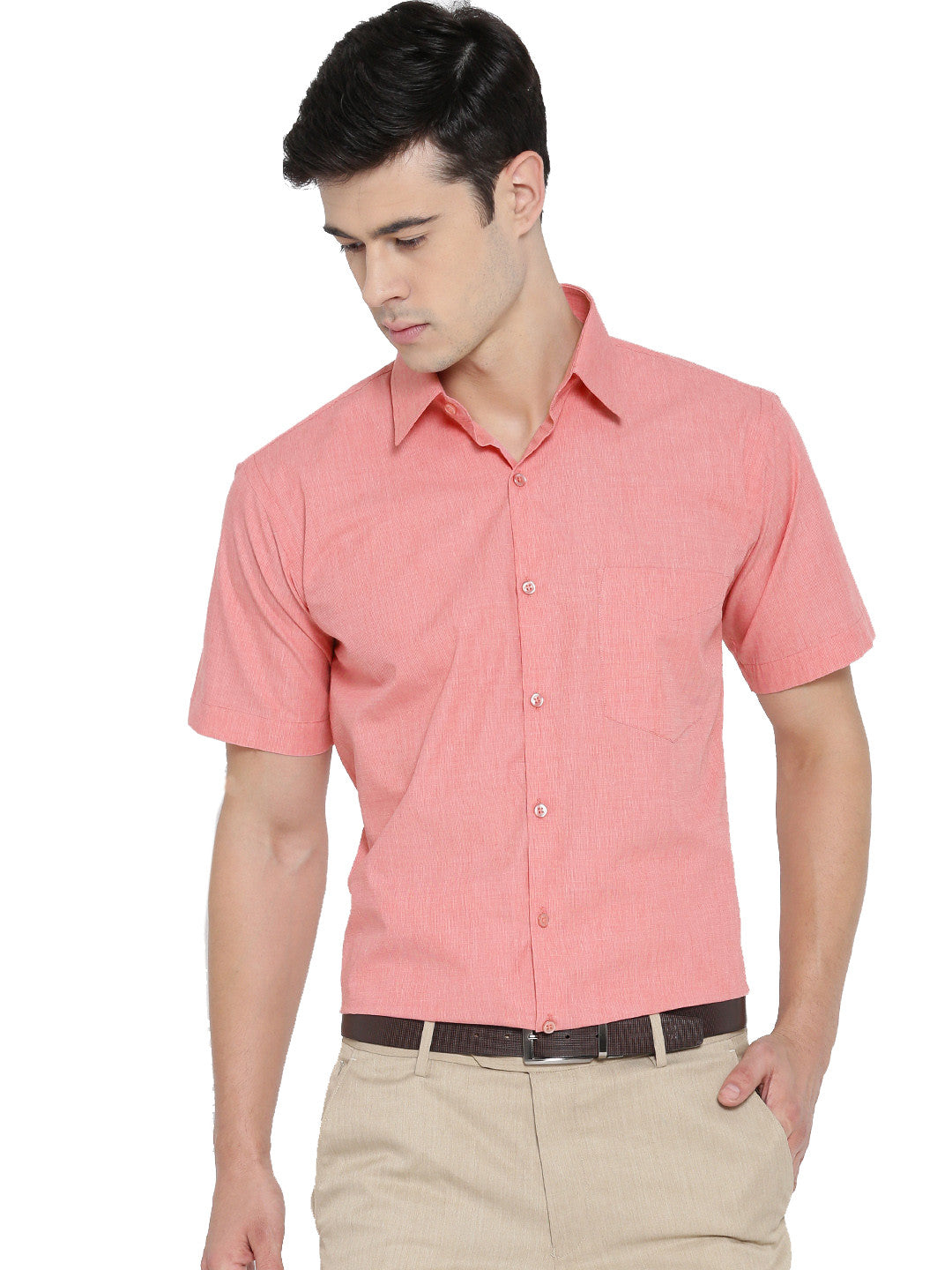 Men Coral Chambray Pure Cotton Slim Fit Formal Shirt