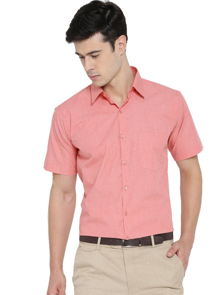 Men Coral Chambray Pure Cotton Slim Fit Formal Shirt