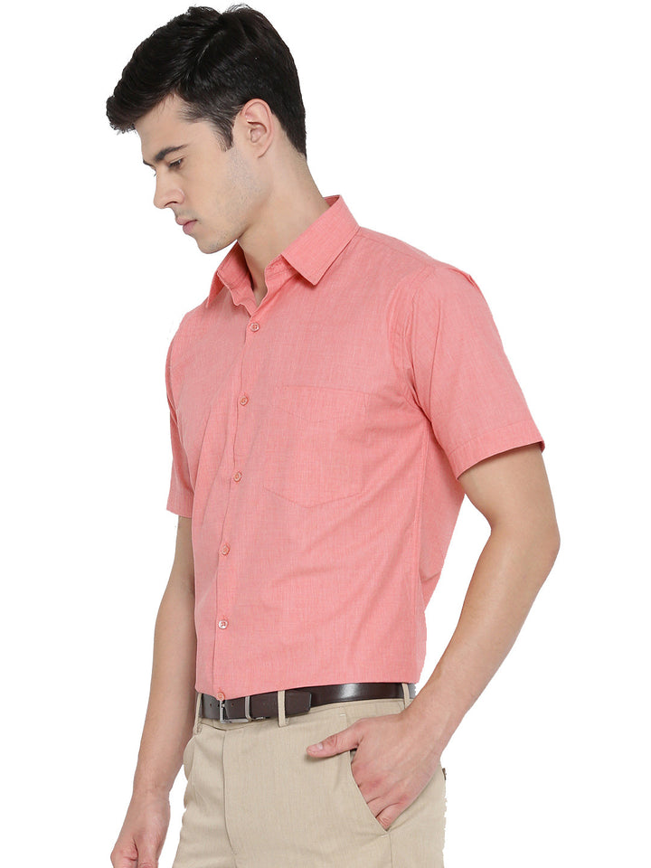 Men Coral Chambray Pure Cotton Slim Fit Formal Shirt