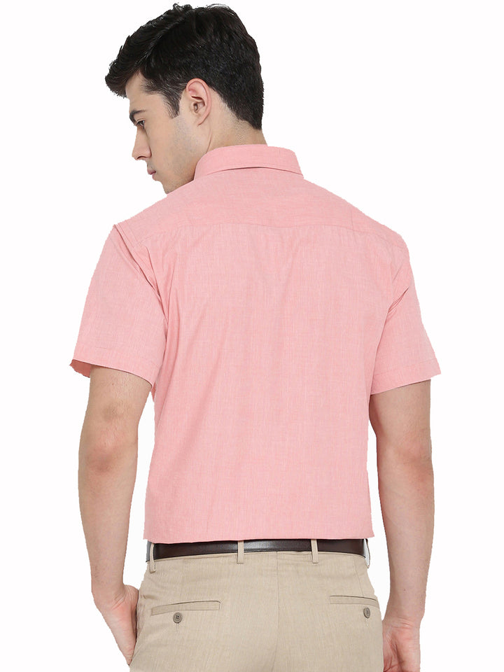Men Light Coral Solid Slim Fit Pure Cotton Formal Shirt