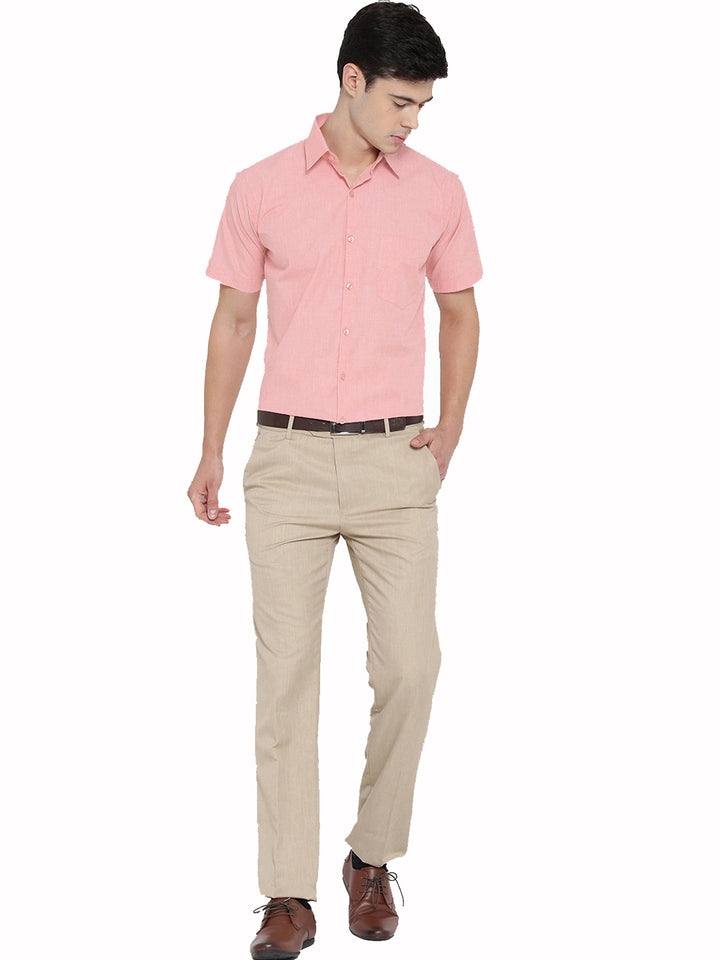 Men Light Coral Solid Slim Fit Pure Cotton Formal Shirt