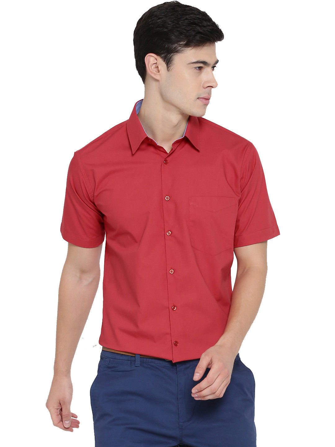 Men Red Solid Pure Cotton Slim Fit Formal Shirt