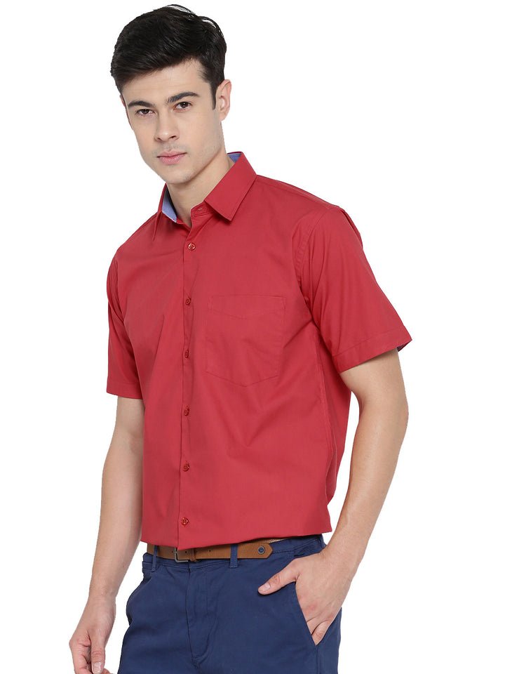Men Red Solid Pure Cotton Slim Fit Formal Shirt