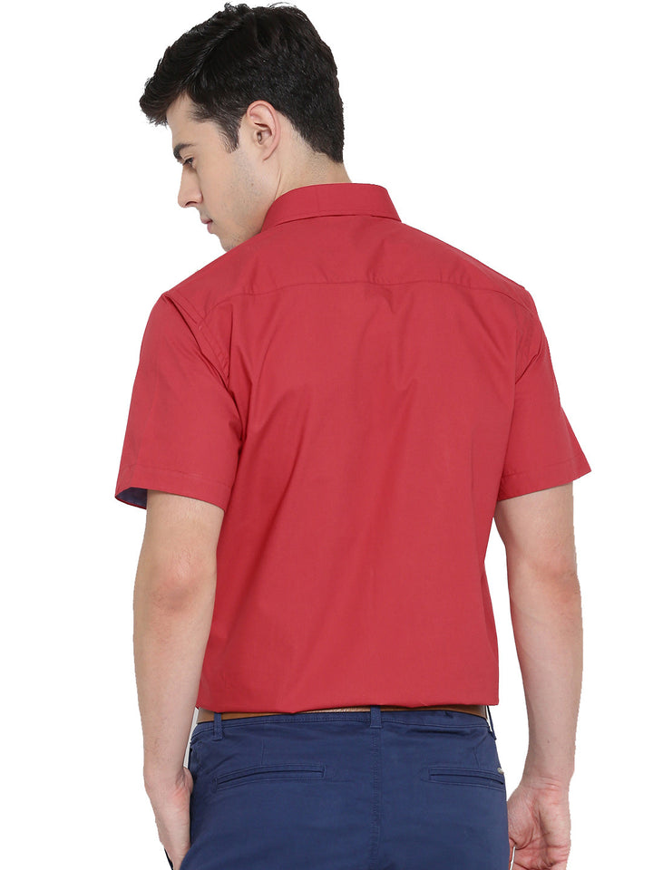 Men Red Solid Pure Cotton Slim Fit Formal Shirt