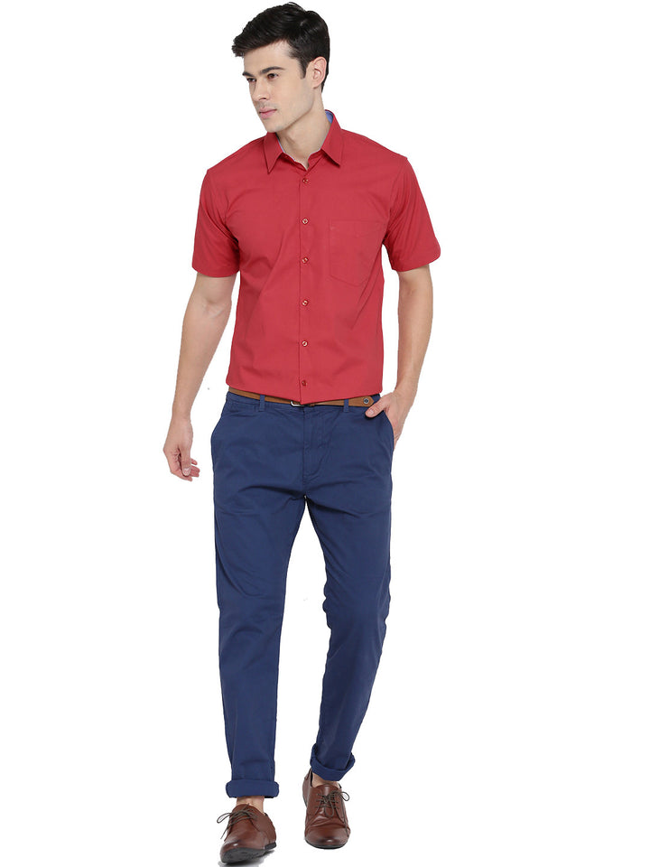 Men Red Solid Pure Cotton Slim Fit Formal Shirt