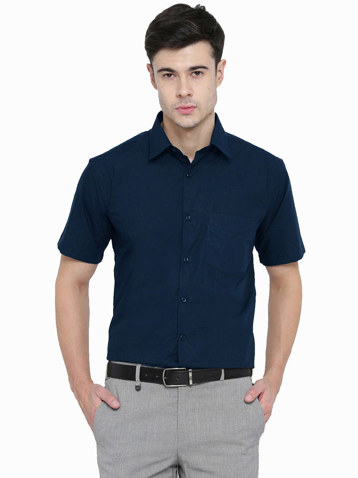 Men Turquoise Blue Solid Slim Fit Pure Cotton Formal Shirt
