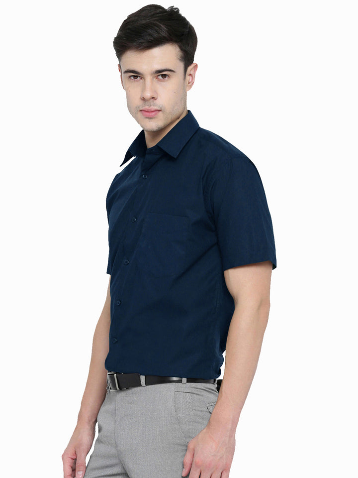 Men Turquoise Blue Solid Slim Fit Pure Cotton Formal Shirt