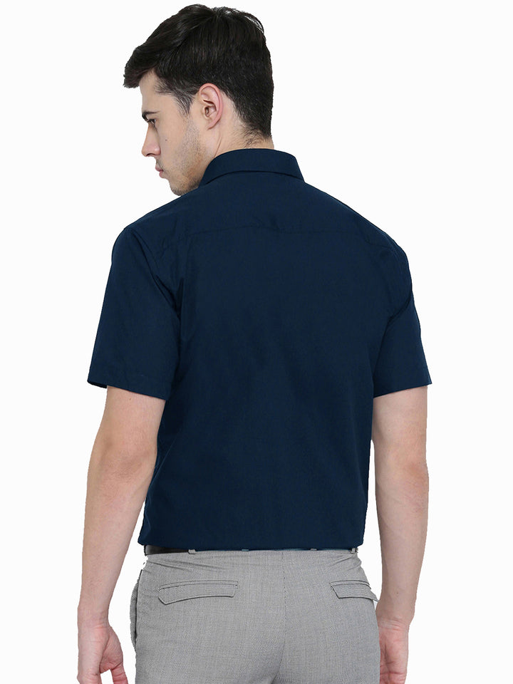 Men Turquoise Blue Solid Slim Fit Pure Cotton Formal Shirt