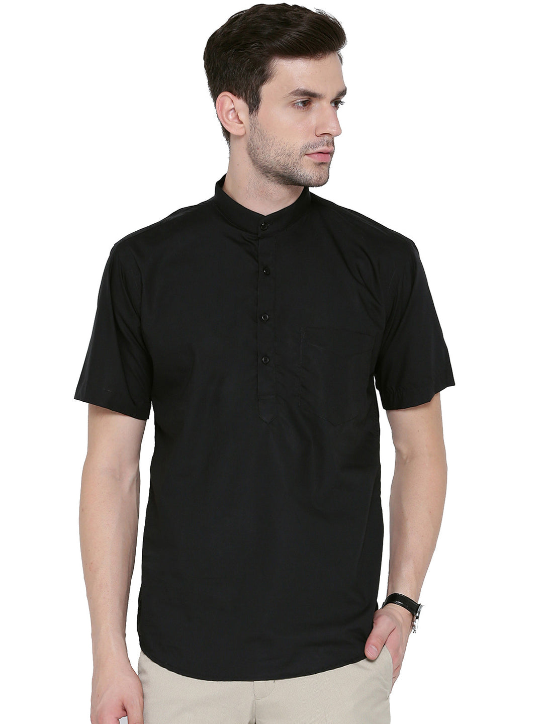 Men black Solids Pure Cotton Slim Fit Casual Shirt