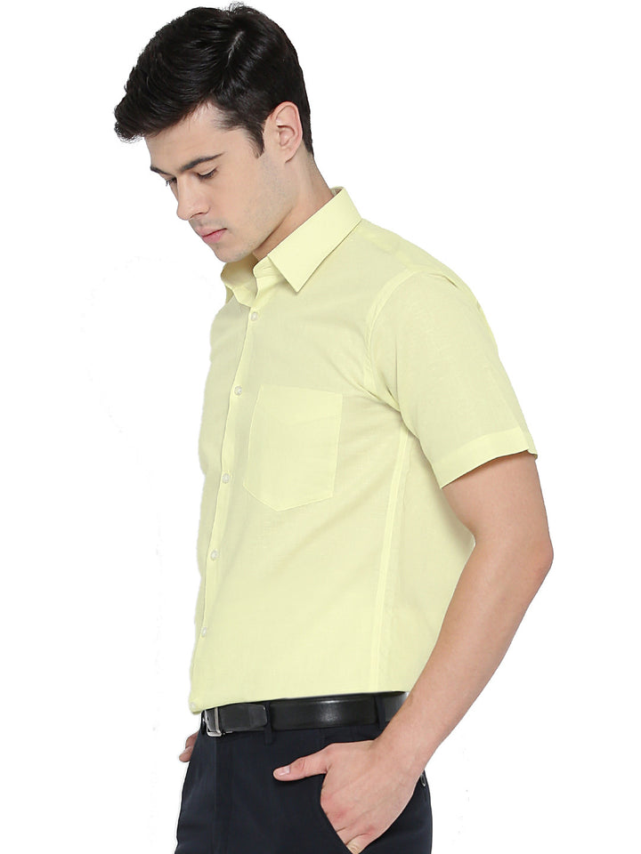 Men Lemon Solid Linen Cotton Slim Fit Formal Shirt