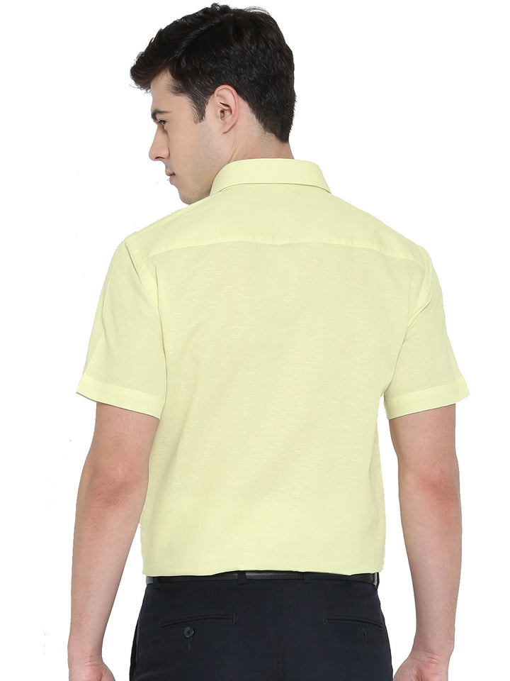 Men Lemon Solid Linen Cotton Slim Fit Formal Shirt