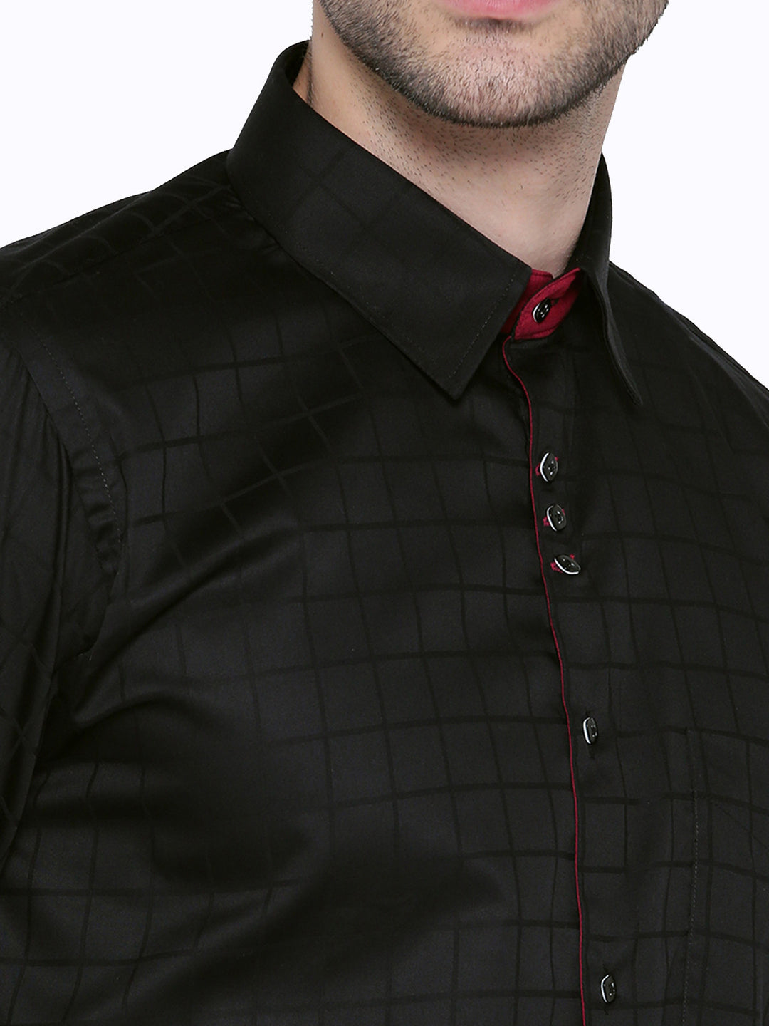 Men Black Self Designed Pure Cotton Slim Fit Casual Shirt