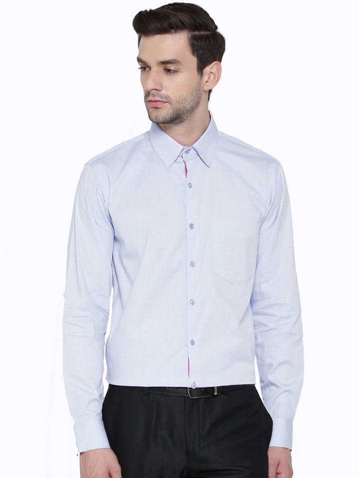 Men Sky Blue Solid Pure Cotton Slim Fit Formal Shirt