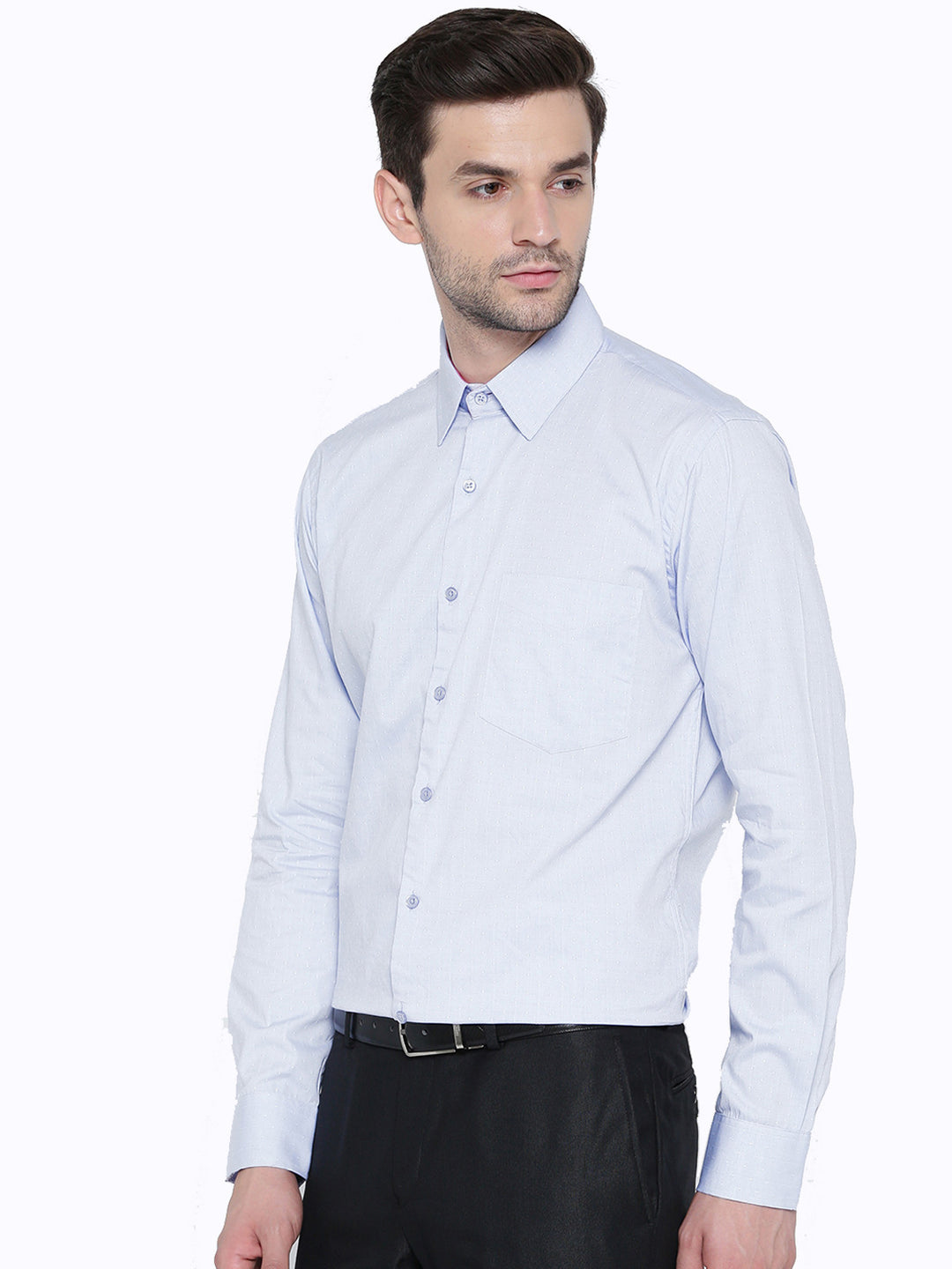 Men Sky Blue Solid Pure Cotton Slim Fit Formal Shirt