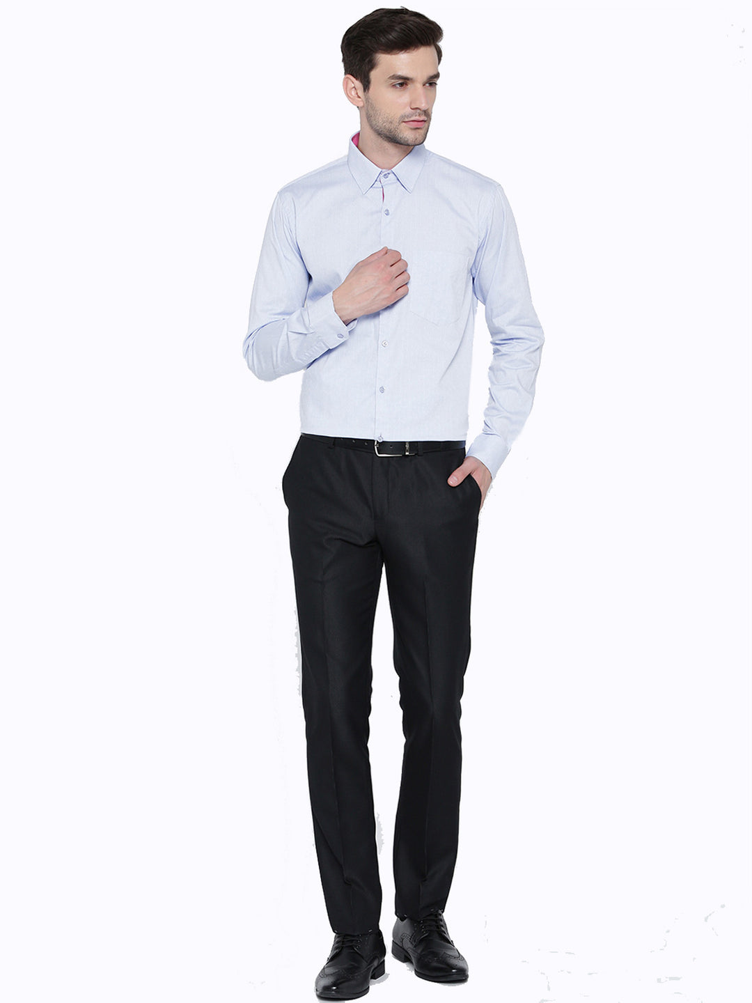 Men Sky Blue Solid Pure Cotton Slim Fit Formal Shirt