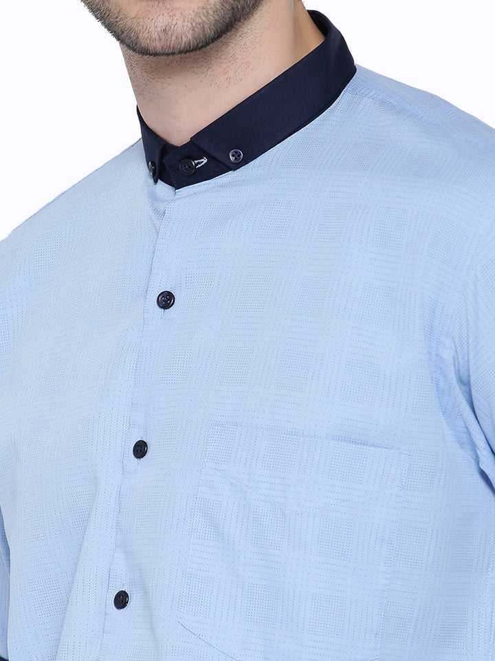 Men Blue Jacquard Pure Cotton Slim Fit Casual Shirt