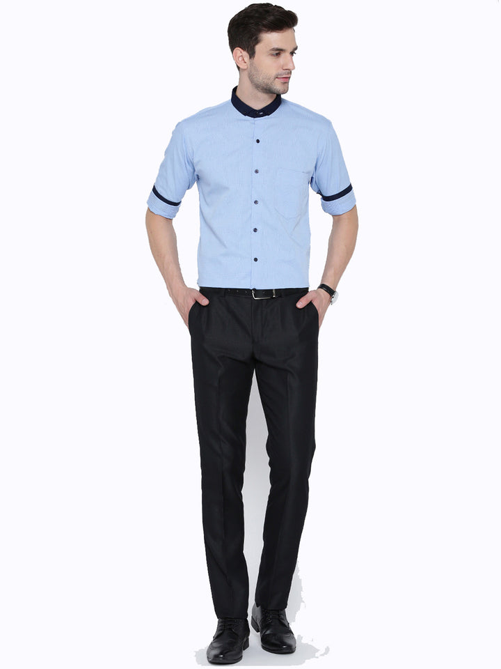 Men Blue Jacquard Pure Cotton Slim Fit Casual Shirt