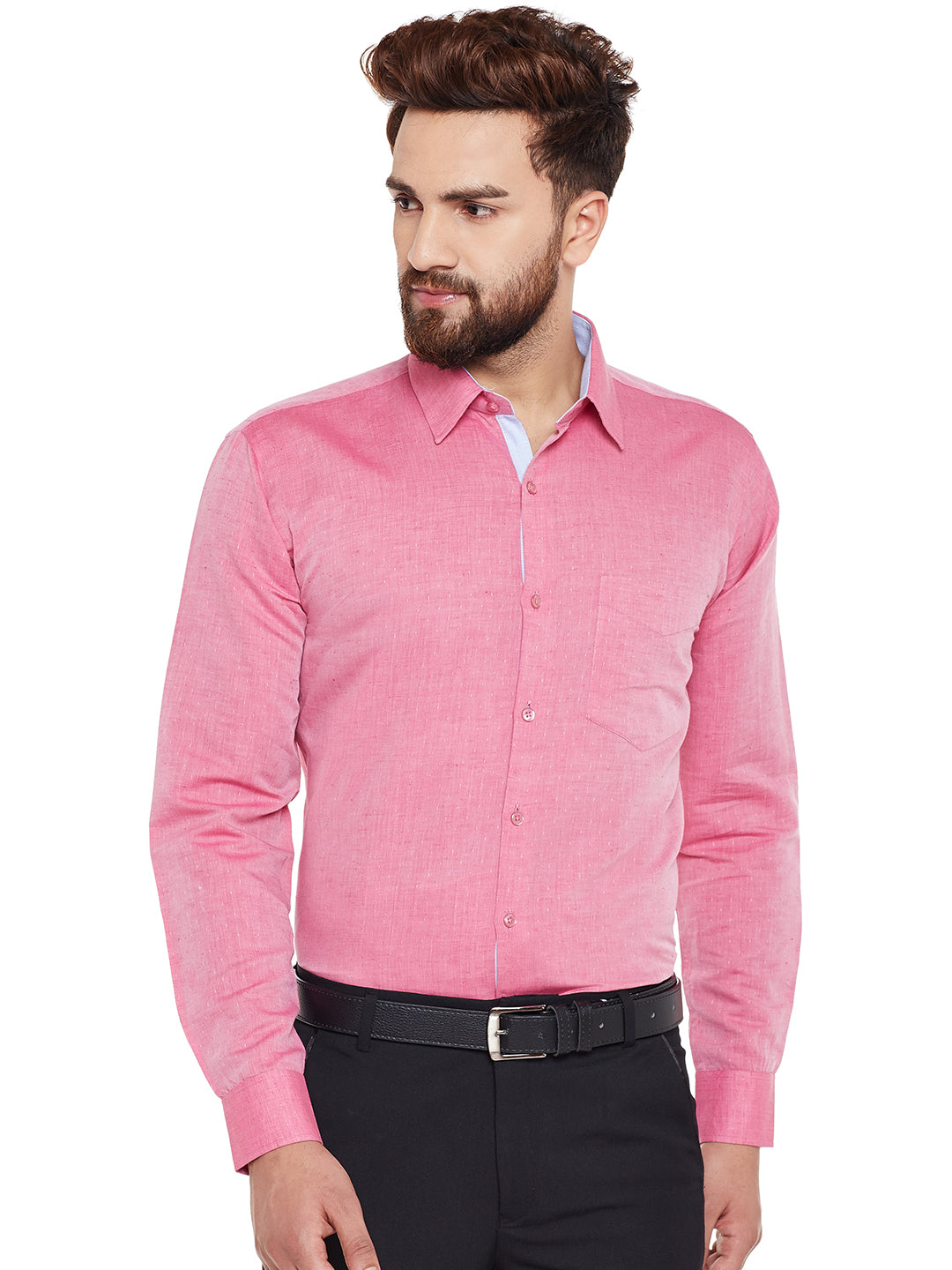 Men Coral Solids Pure Cotton Slim Fit Formal Shirt