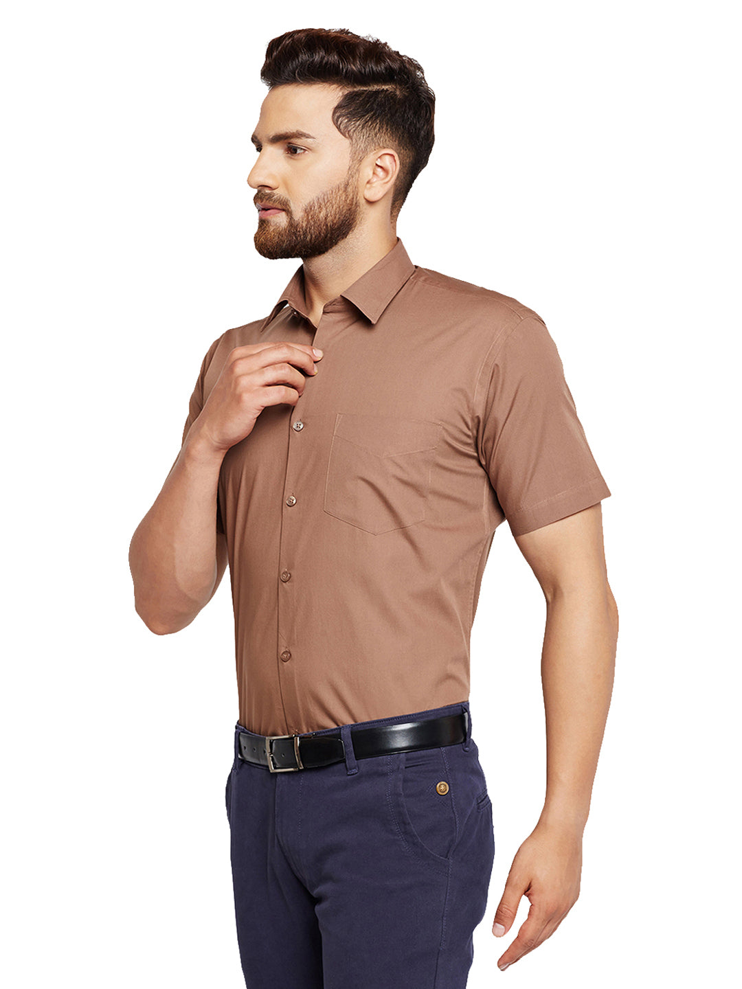 Men Brown Solid Slim Fit Pure Cotton Formal Shirt