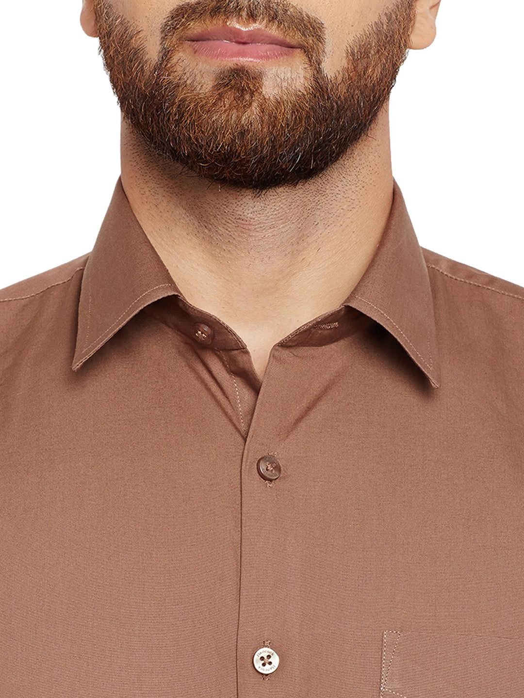 Men Brown Solid Slim Fit Pure Cotton Formal Shirt