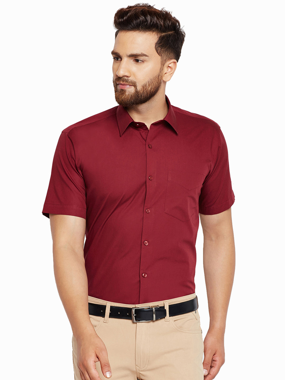 Men Maroon Solid Slim Fit Pure Cotton Formal Shirt