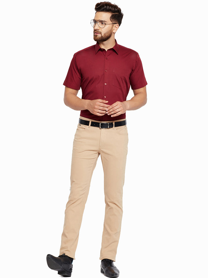 Men Maroon Solid Slim Fit Pure Cotton Formal Shirt