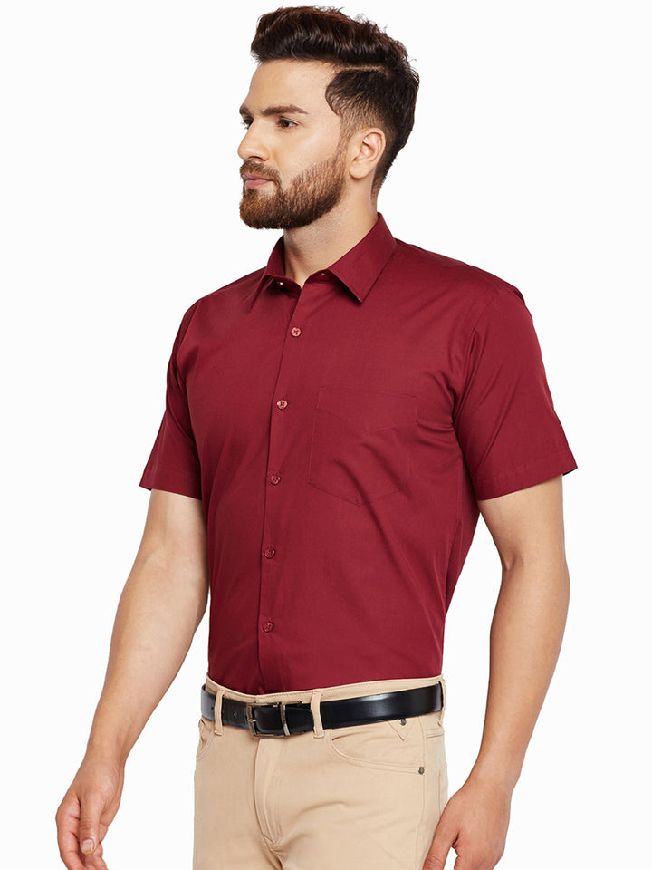 Men Maroon Solid Slim Fit Pure Cotton Formal Shirt