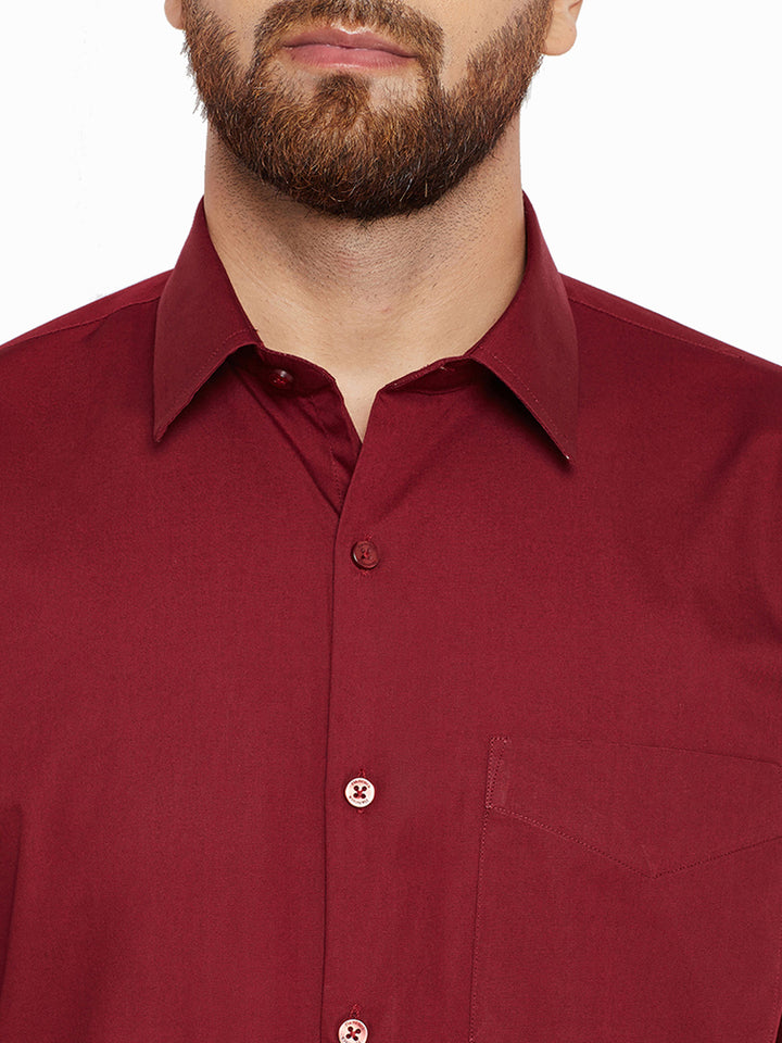 Men Maroon Solid Slim Fit Pure Cotton Formal Shirt