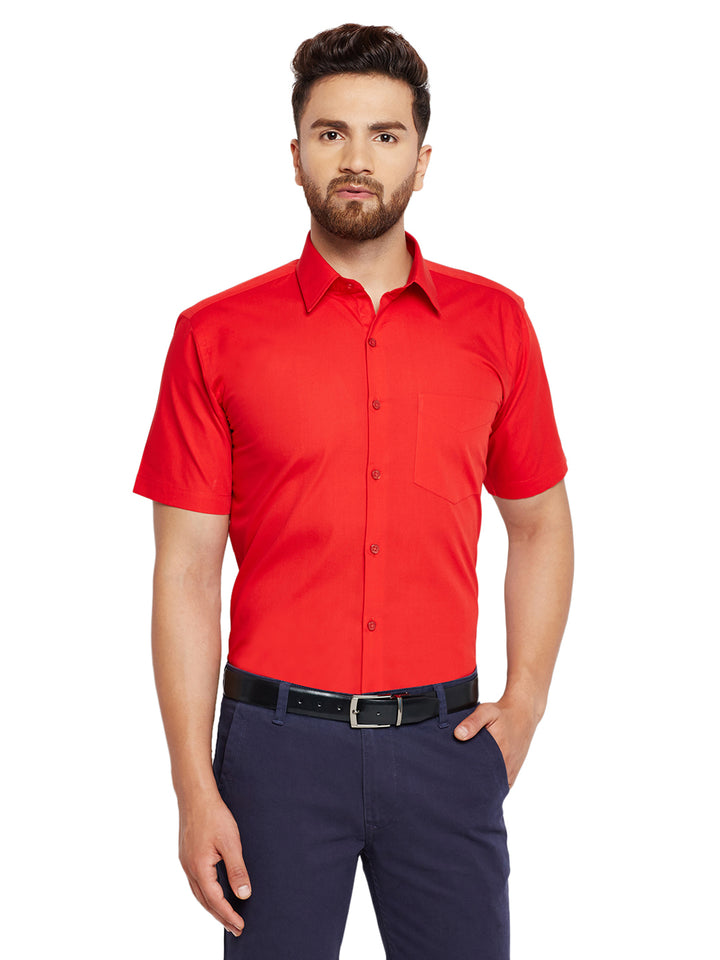 Men Red Solid Slim Fit Pure Cotton Formal Shirt