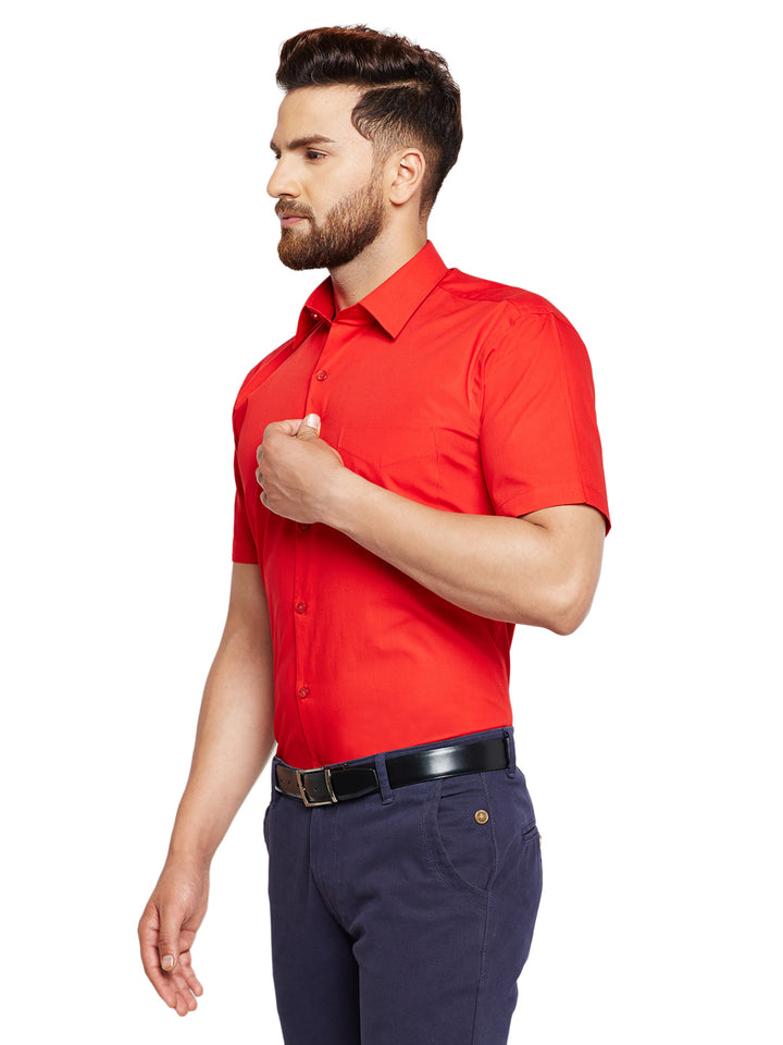 Men Red Solid Slim Fit Pure Cotton Formal Shirt