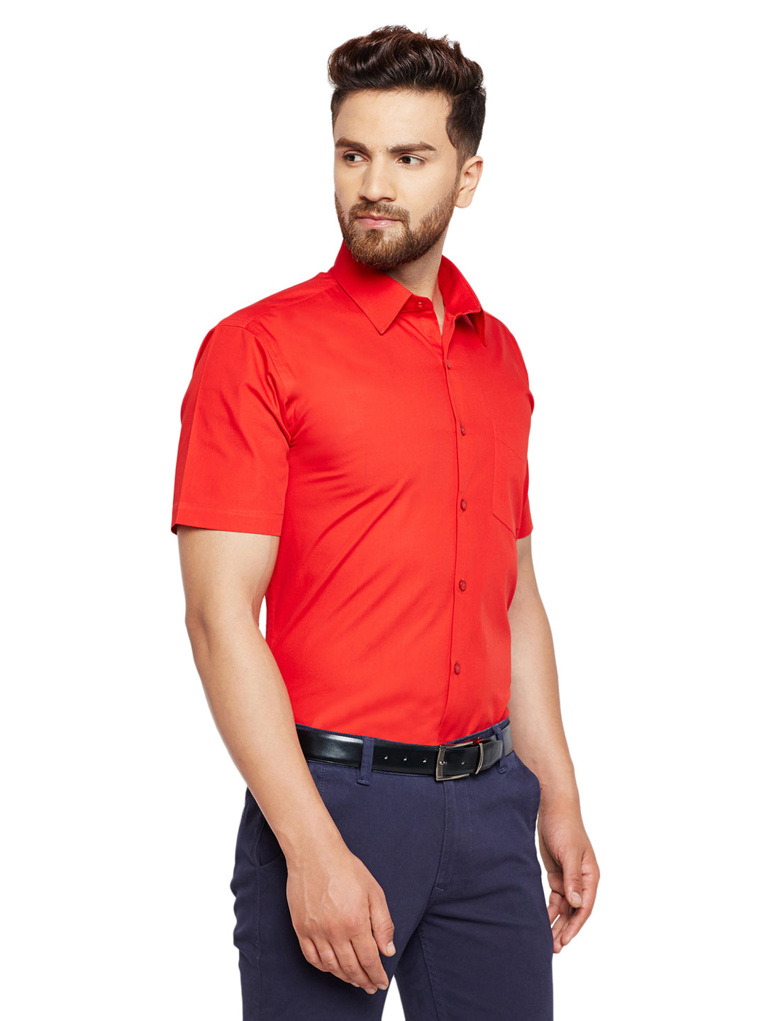 Men Red Solid Slim Fit Pure Cotton Formal Shirt