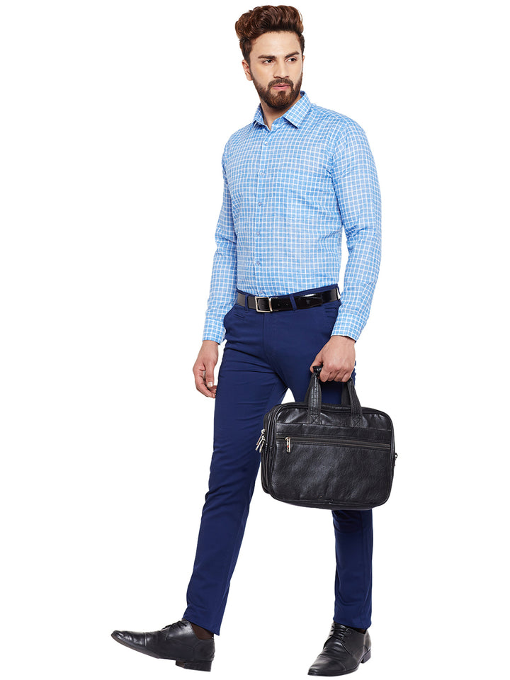 Men Blue Checked Slim Fit Formal Shirt