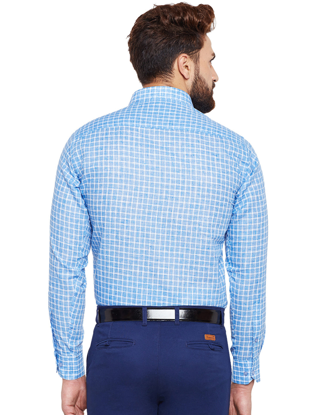 Men Blue Checked Slim Fit Formal Shirt