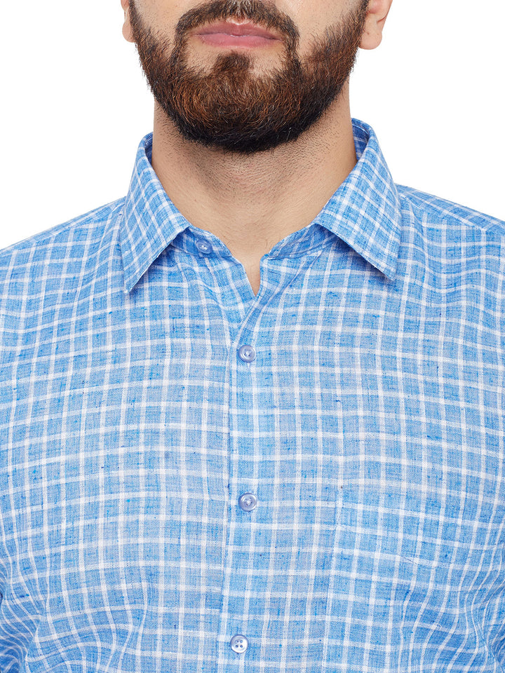 Men Blue Checked Slim Fit Formal Shirt
