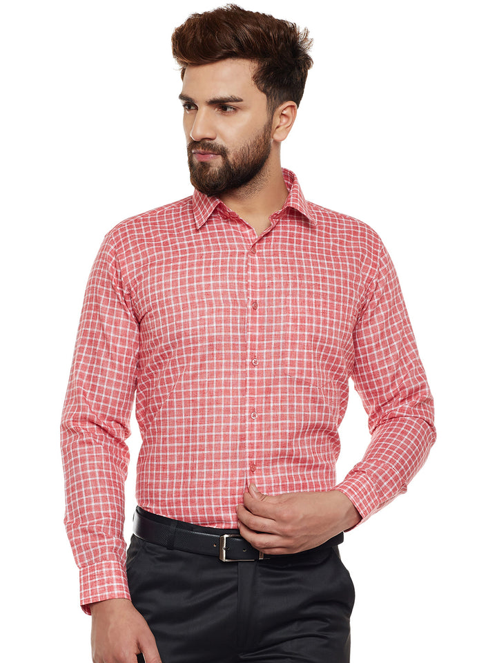 Men Red Checked Slim Fit Formal Shirt