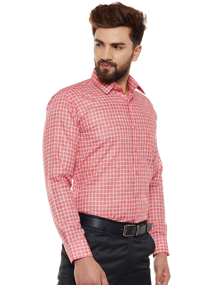 Men Red Checked Slim Fit Formal Shirt