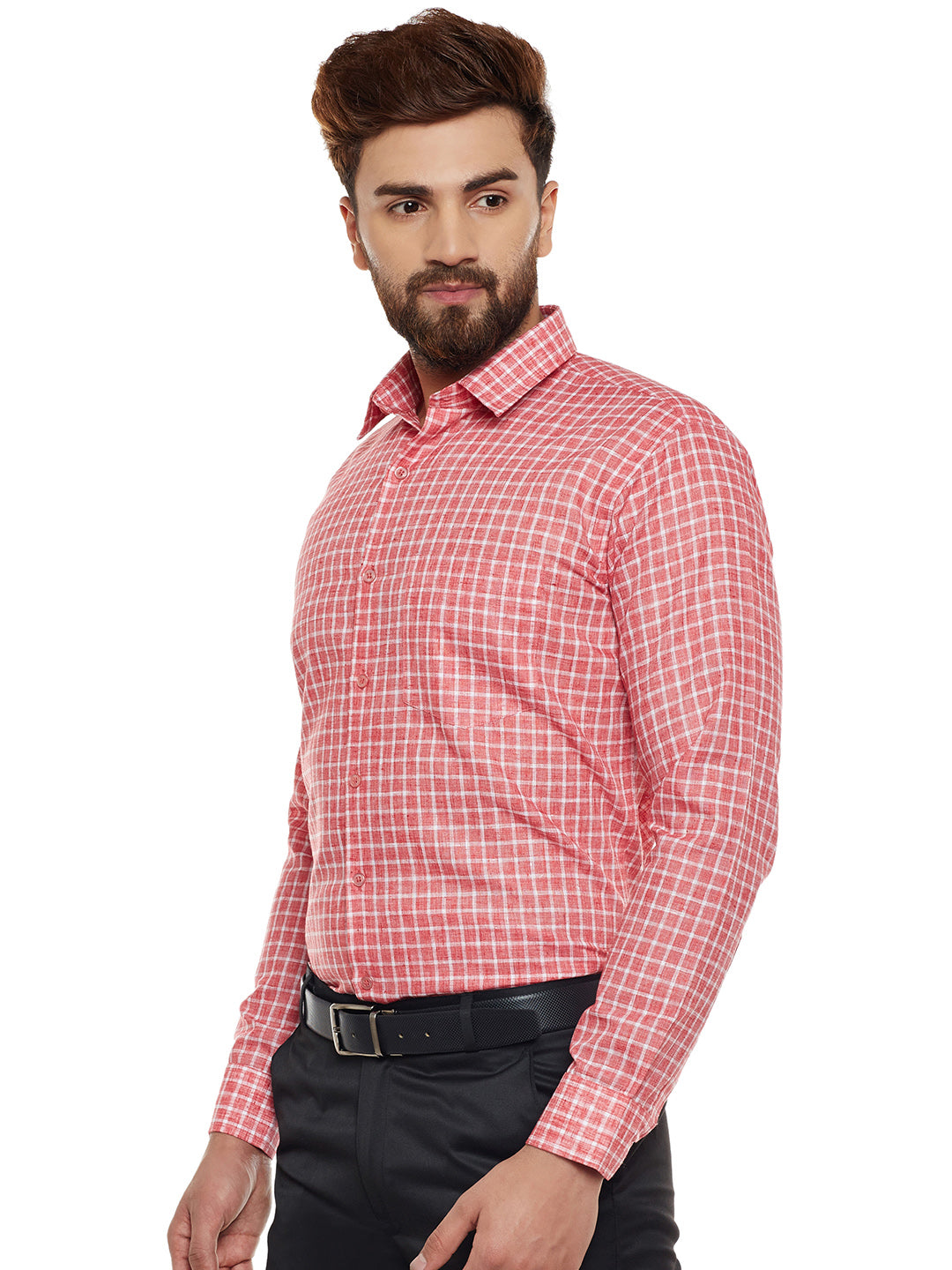 Men Red Checked Slim Fit Formal Shirt