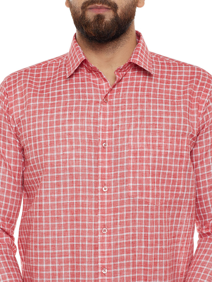 Men Red Checked Slim Fit Formal Shirt